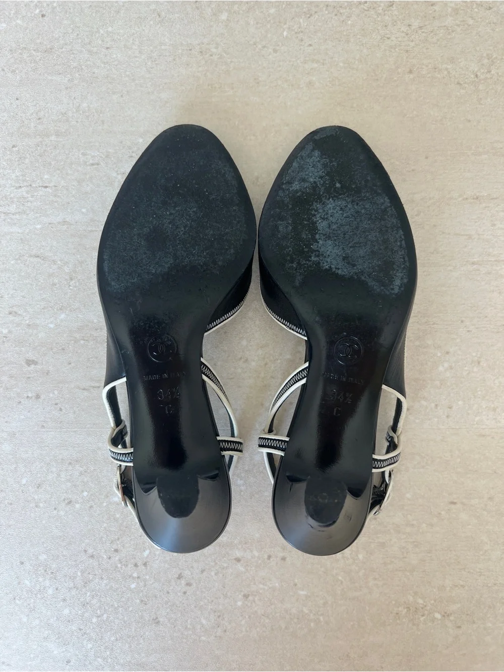 CHANEL Vintage Black & White Slingback Heels